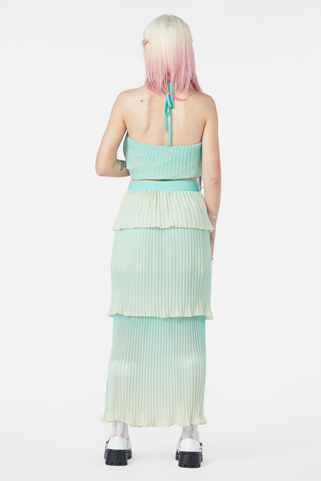 Teal Polyester Shell-Inspired Tiered Mermaid Skirt
