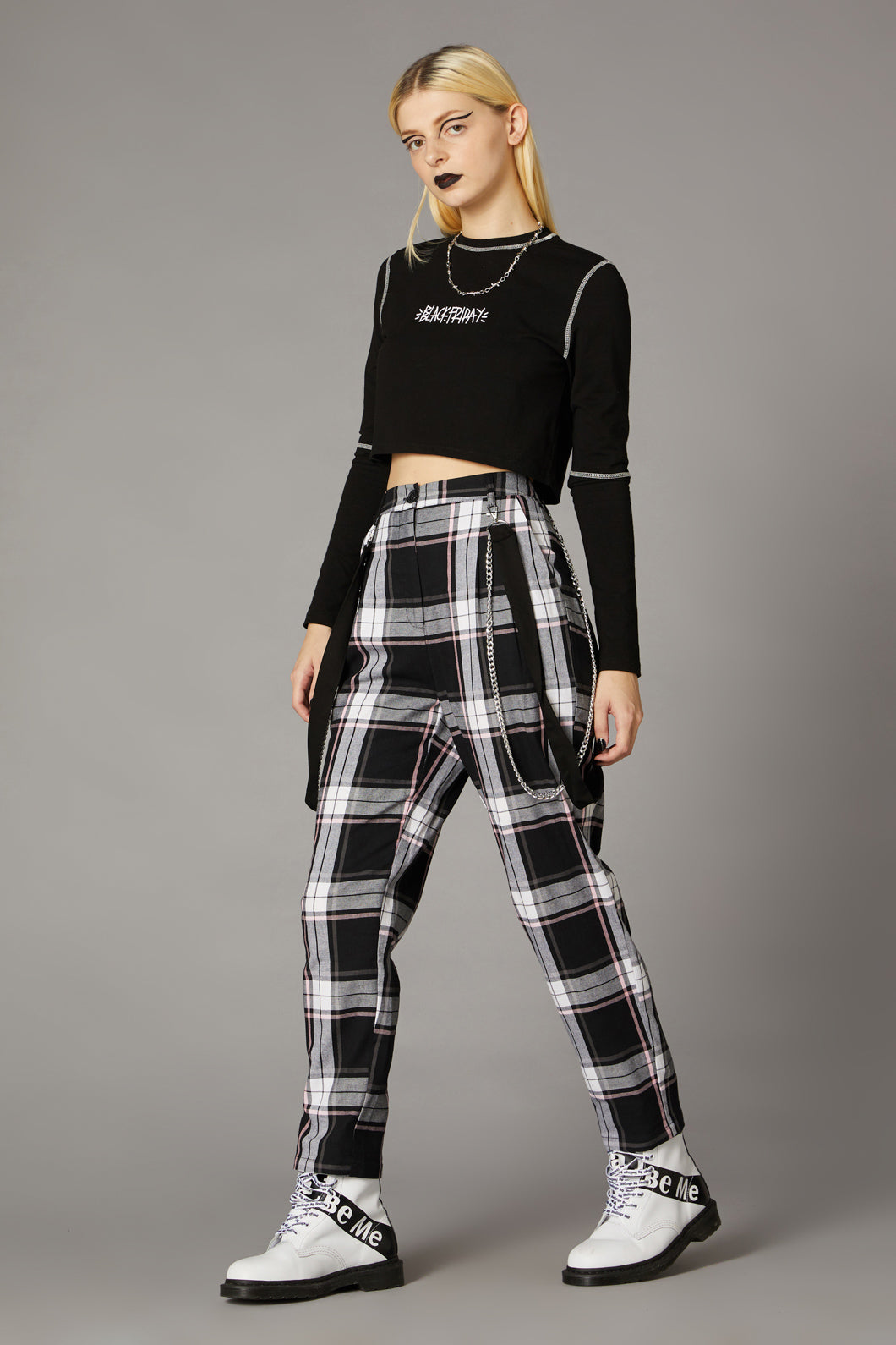 Stylish BF Logo-Printed Long Sleeve Cropped Top