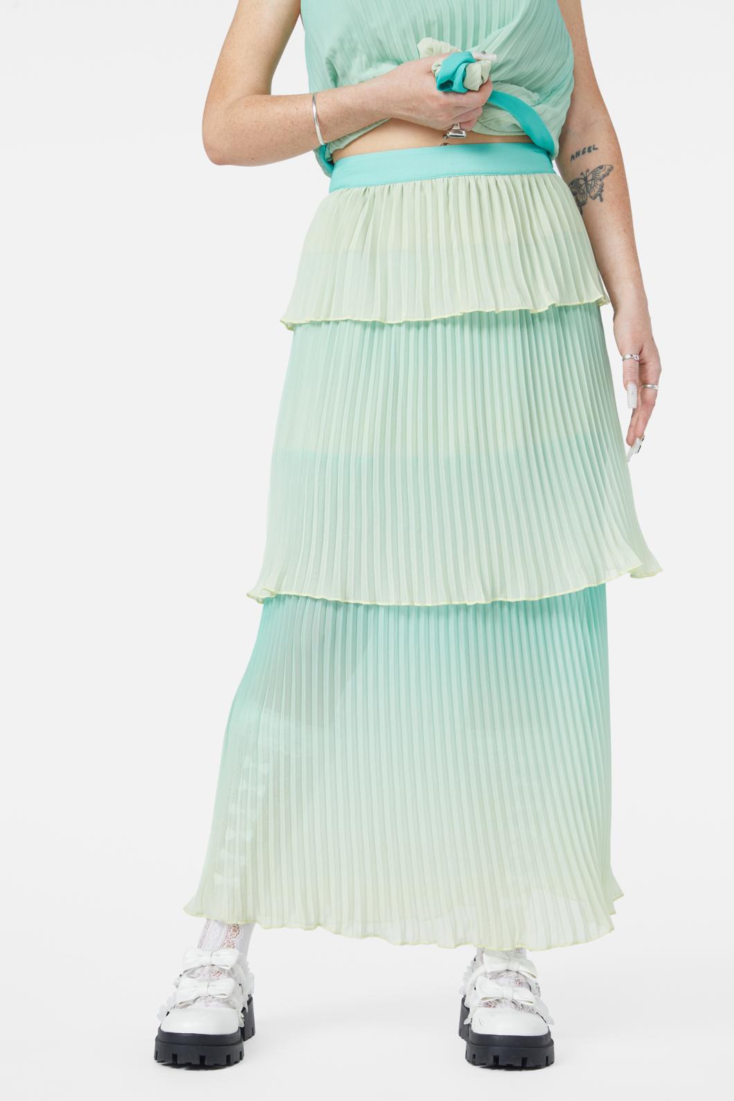 Teal Polyester Shell-Inspired Tiered Mermaid Skirt