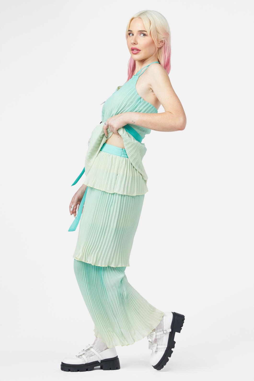 Teal Polyester Shell-Inspired Tiered Mermaid Skirt