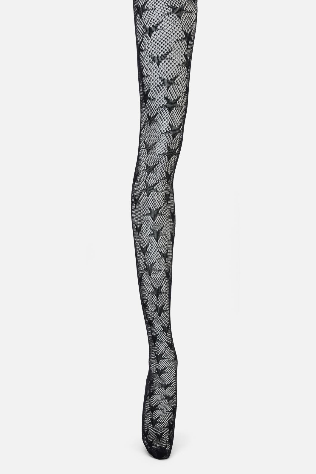 Stylish Full - length Black Star - designed Fishnet Tights