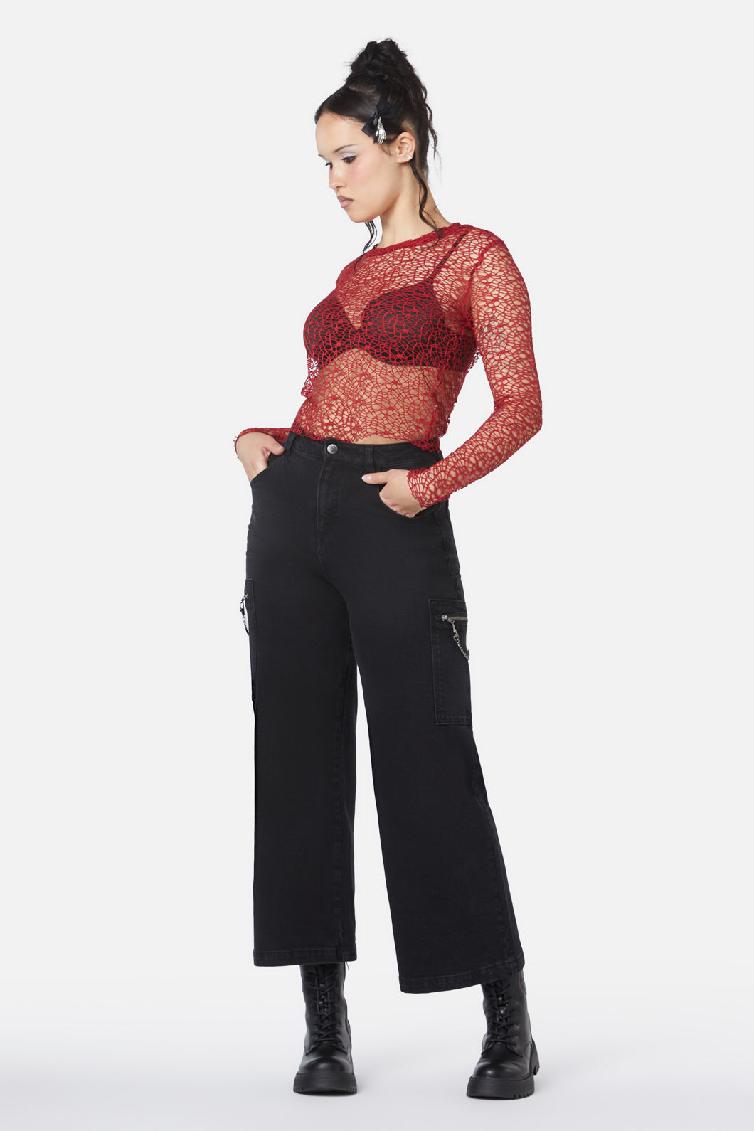 Popular Mortal Cobweb - Designed Webbed Mesh Long - Sleeve Top for Fashion