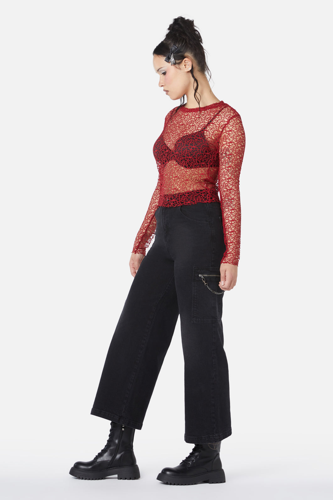 Popular Mortal Cobweb - Designed Webbed Mesh Long - Sleeve Top for Fashion