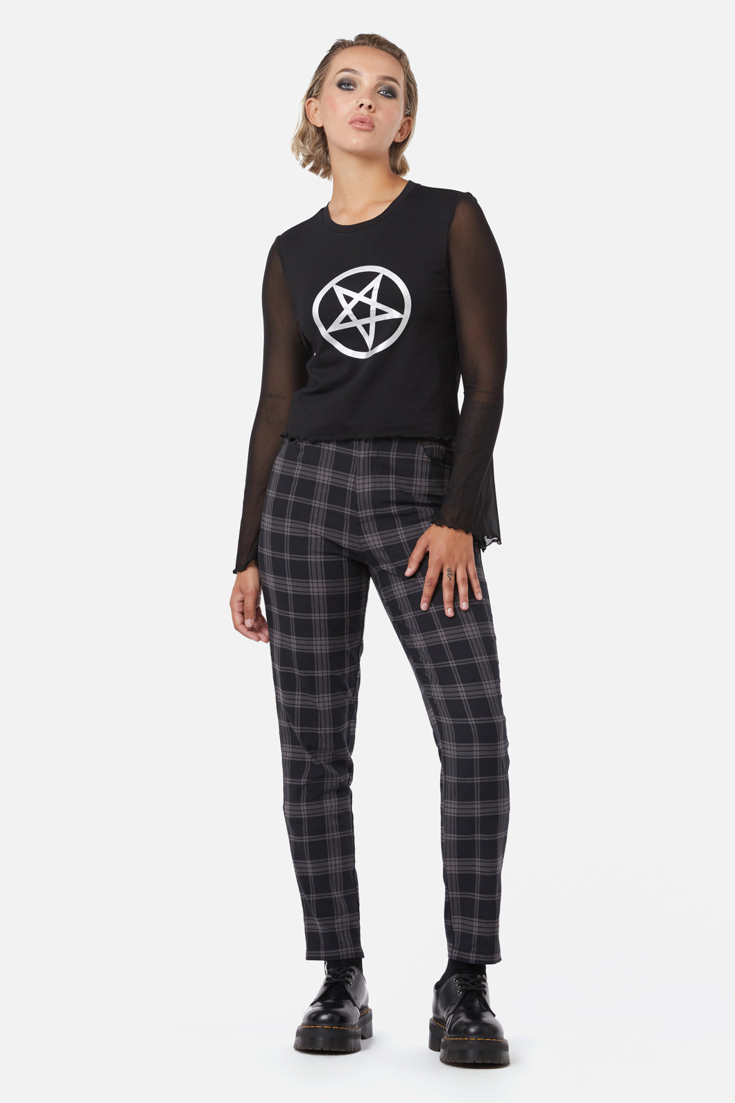 Stylish Pentagram Contrast Mesh Women's Top for Fashionable Wear