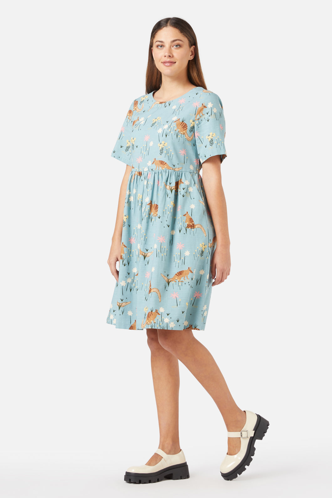 Australian Numbat Printed Mini Short Sleeve Smock Dress