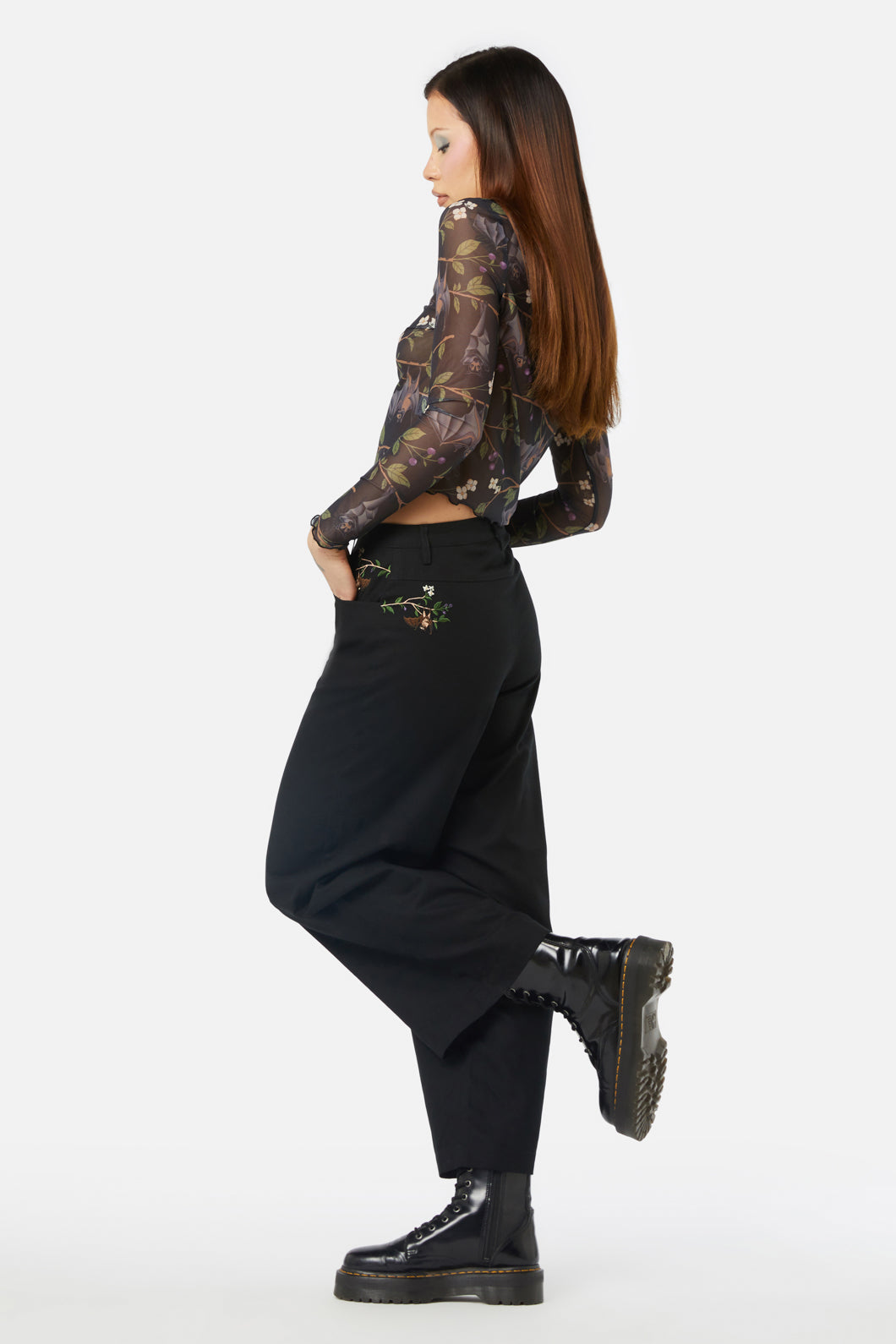 Vintage Style Printed Mesh Long Sleeve Top