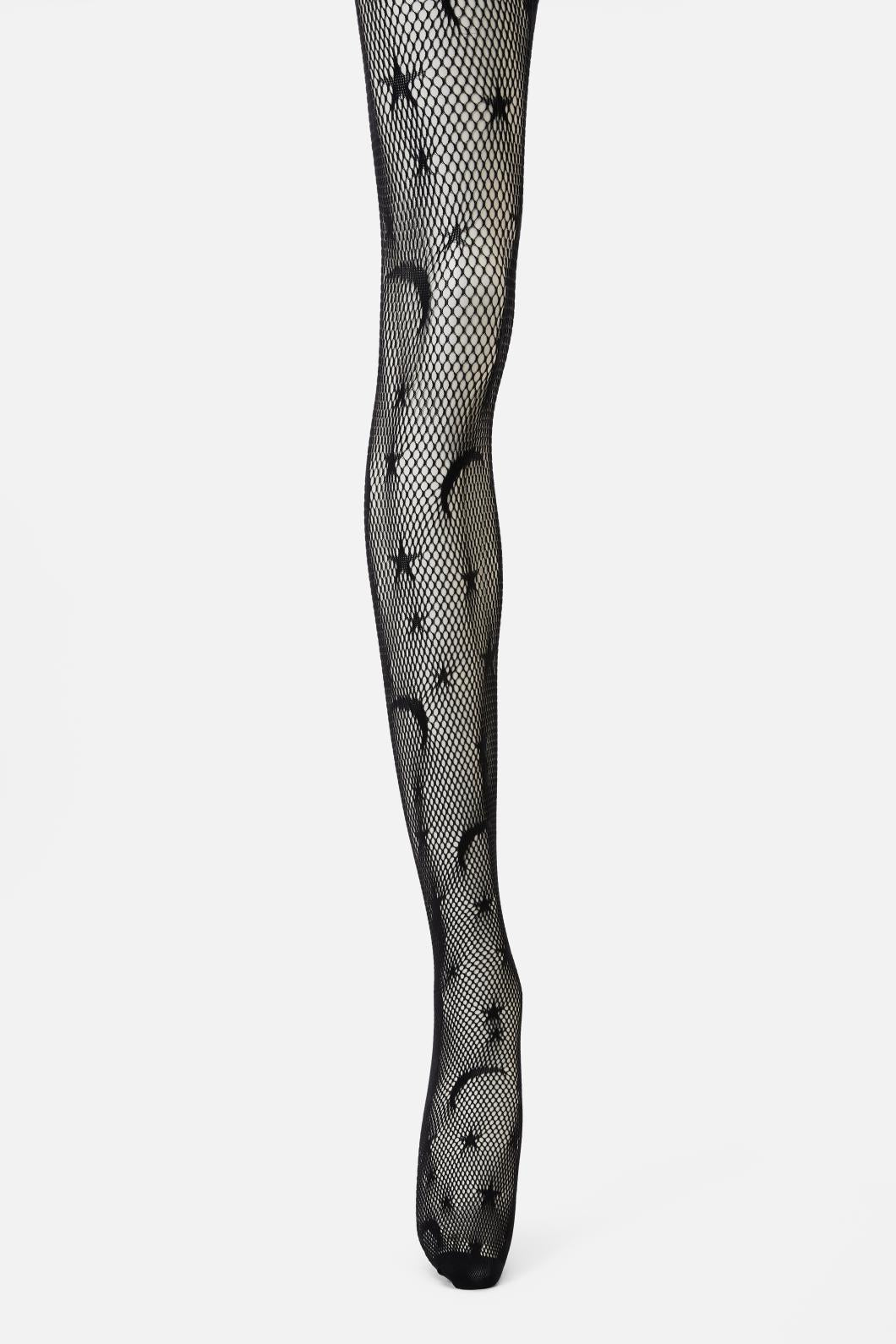 Cool Full-Length Black Stars and Moons Fishnet Tights