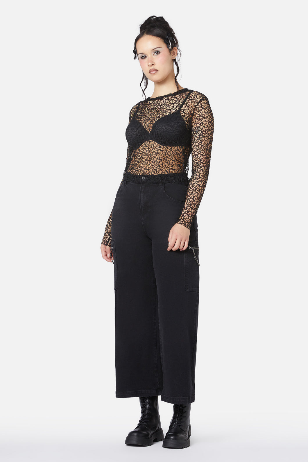 Popular Mortal Cobweb - Designed Webbed Mesh Long - Sleeve Top for Fashion