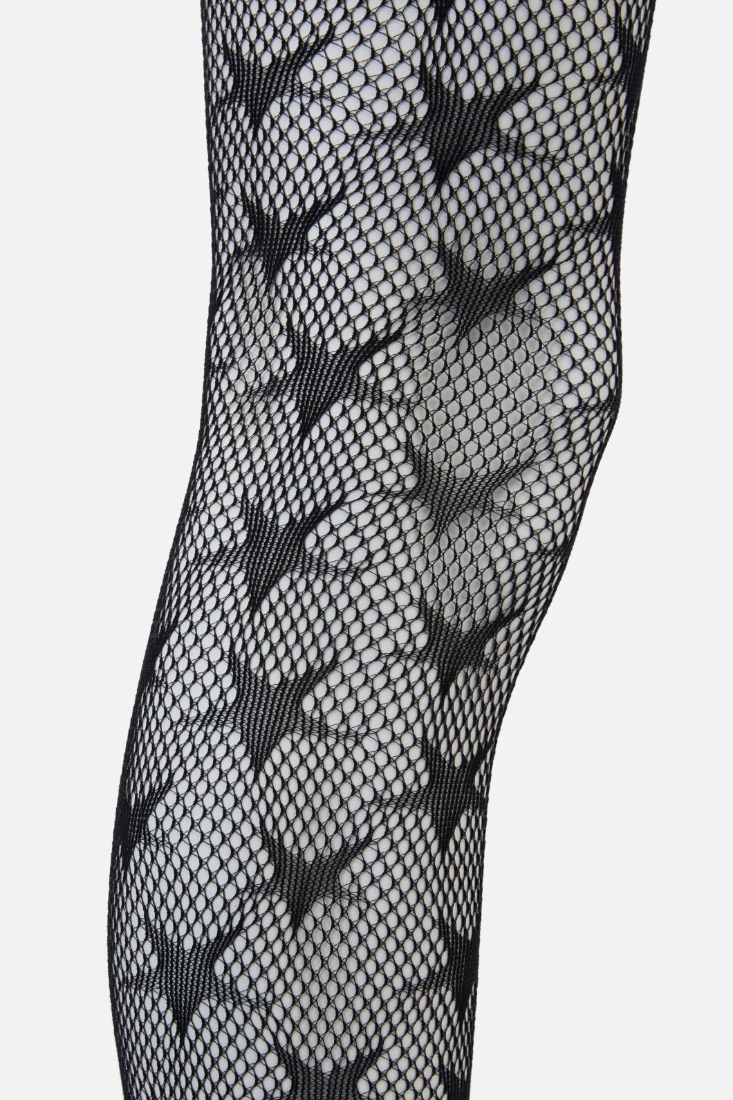 Stylish Full - length Black Star - designed Fishnet Tights