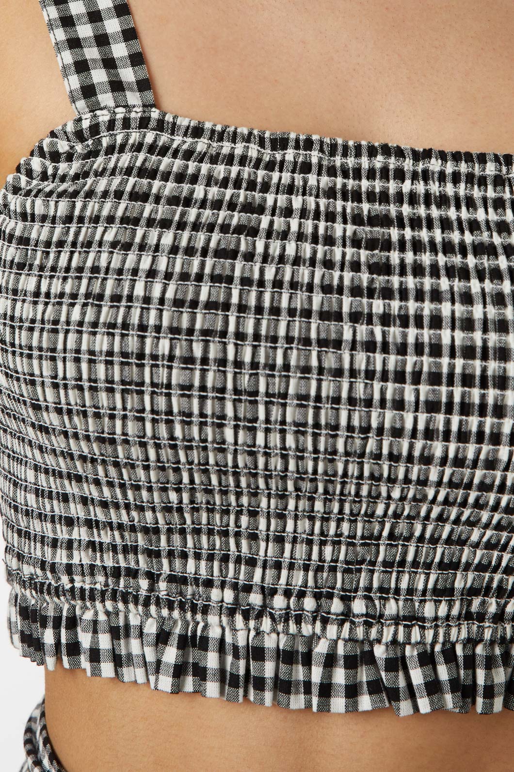 Tessa Adjustable Shirred Check Cropped Cotton Top for Summer