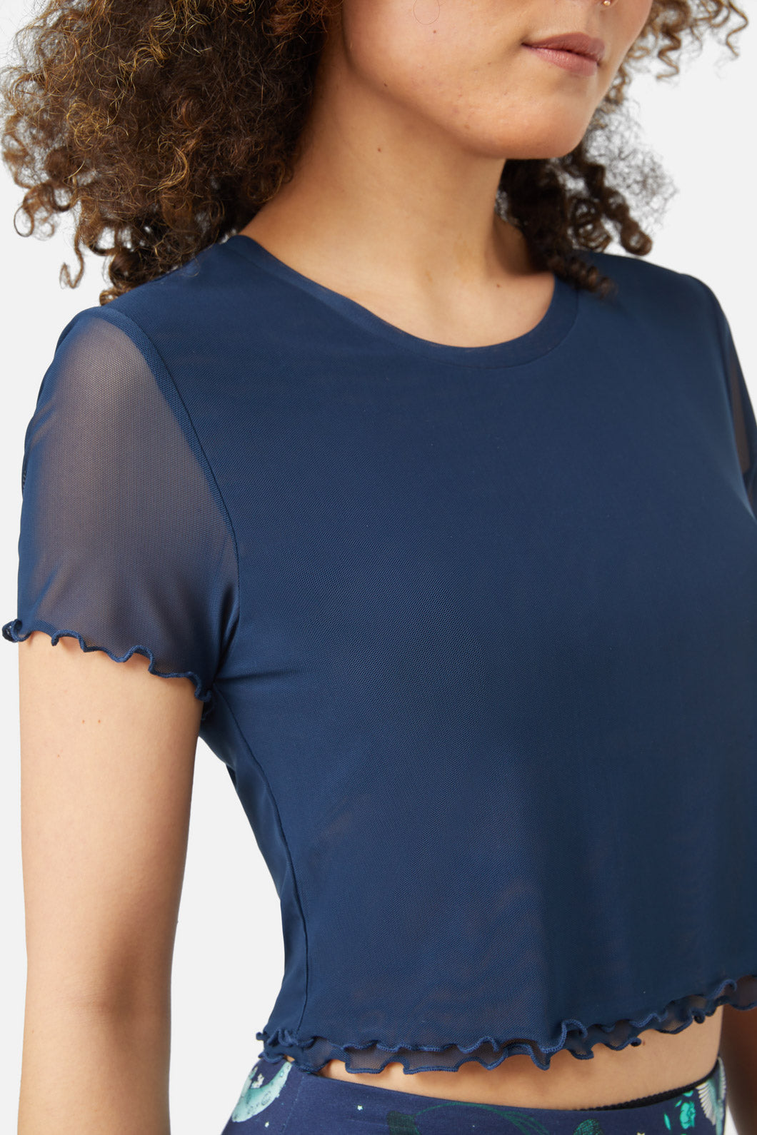 Midnight Cropped Short - Sleeved Polyester Elastane Blend Moth Top