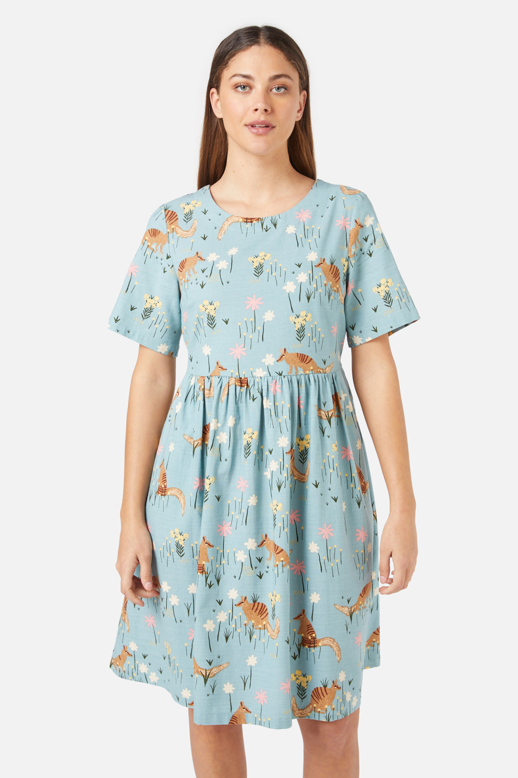 Australian Numbat Printed Mini Short Sleeve Smock Dress