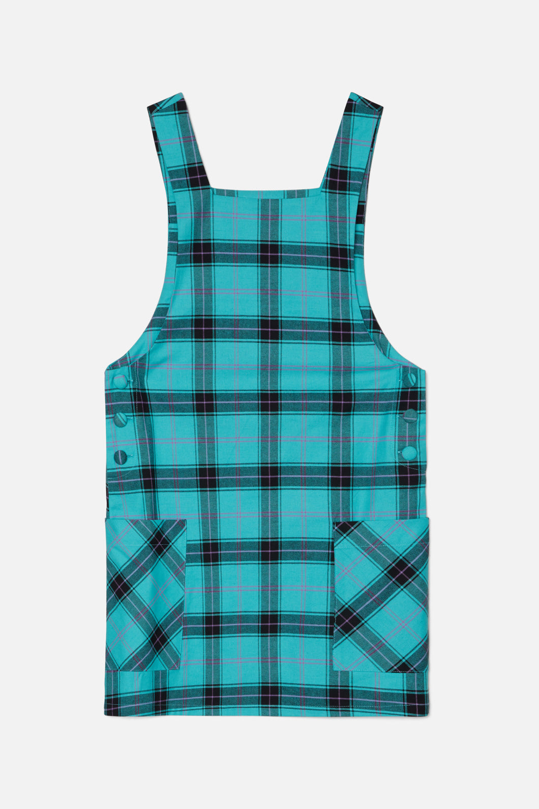 Charming Teal Tartan A - line Pinafore with Patch Pockets