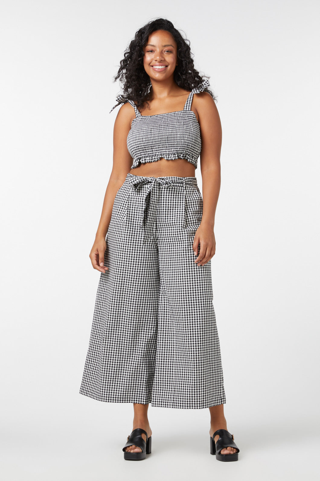 Tessa Adjustable Shirred Check Cropped Cotton Top for Summer