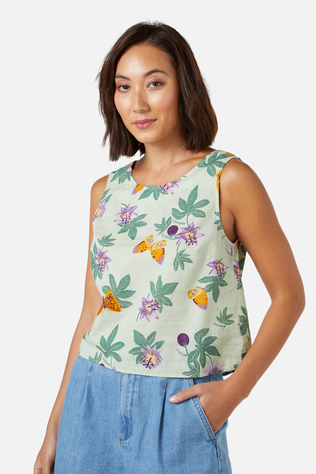 Lightweight Mint Passionfruit Printed Shell Summer Top