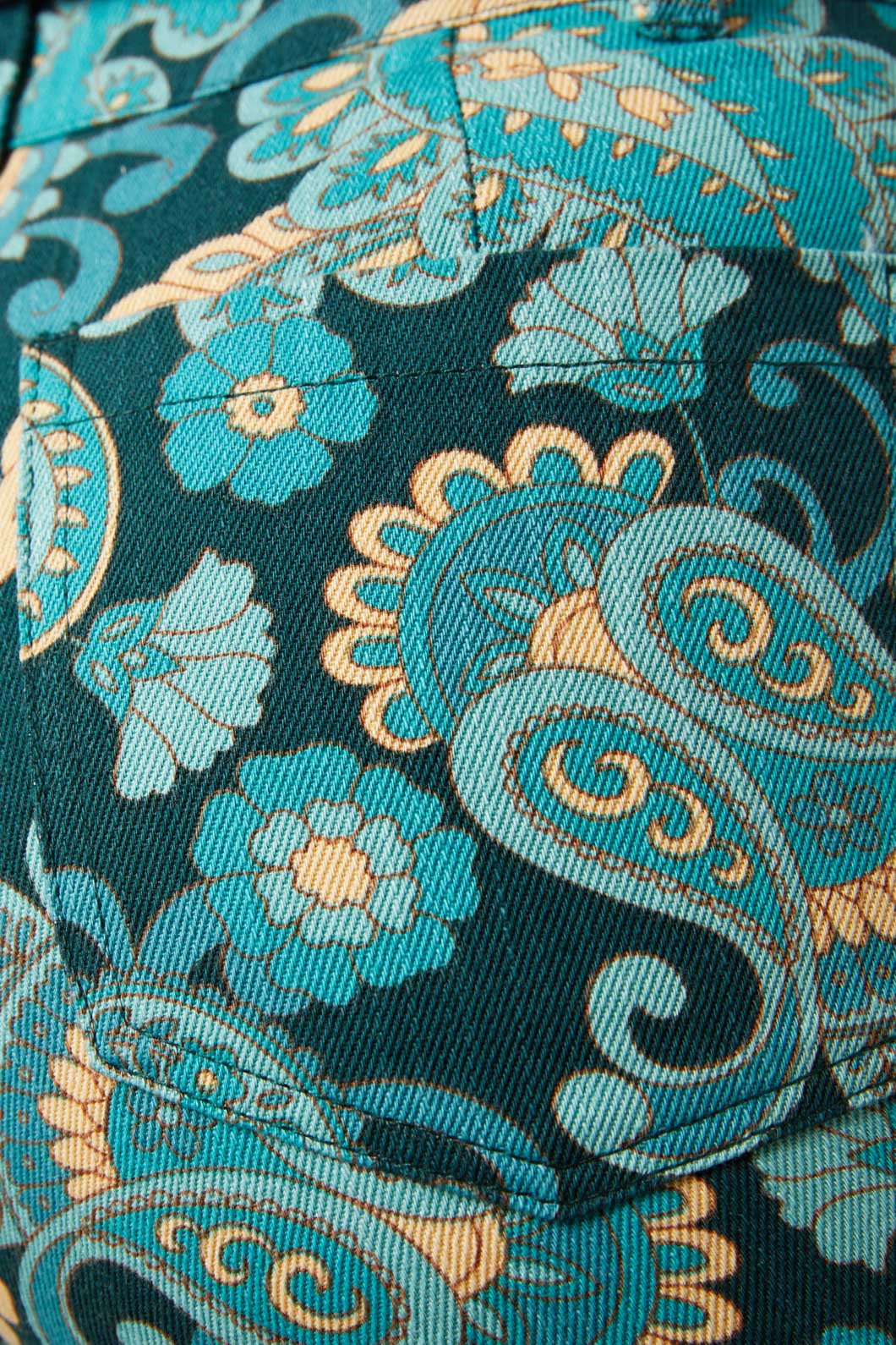 Green Retro Sunset Paisley High-Waisted Full-Length Flare Jeans