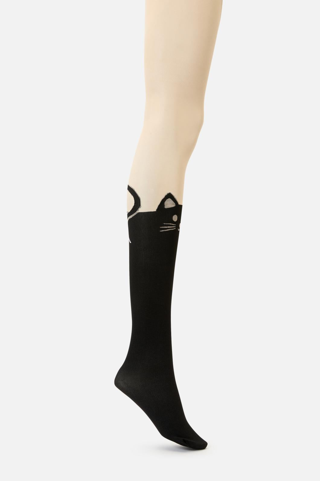 Adorable Full-Length Cat Face Design Tights with Generous Stretch