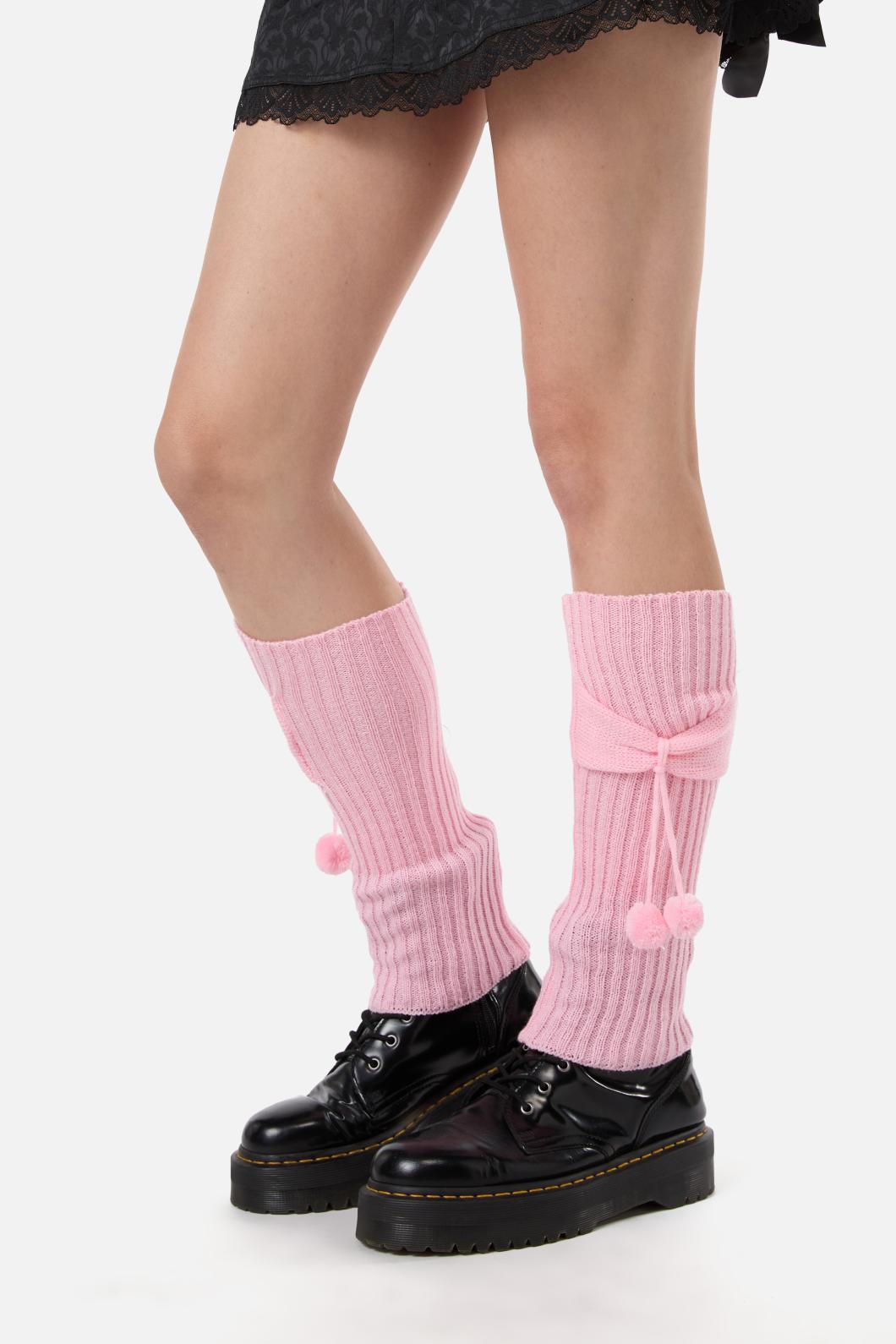 Adorable Pink Bow and Pom Decorated Legwarmers