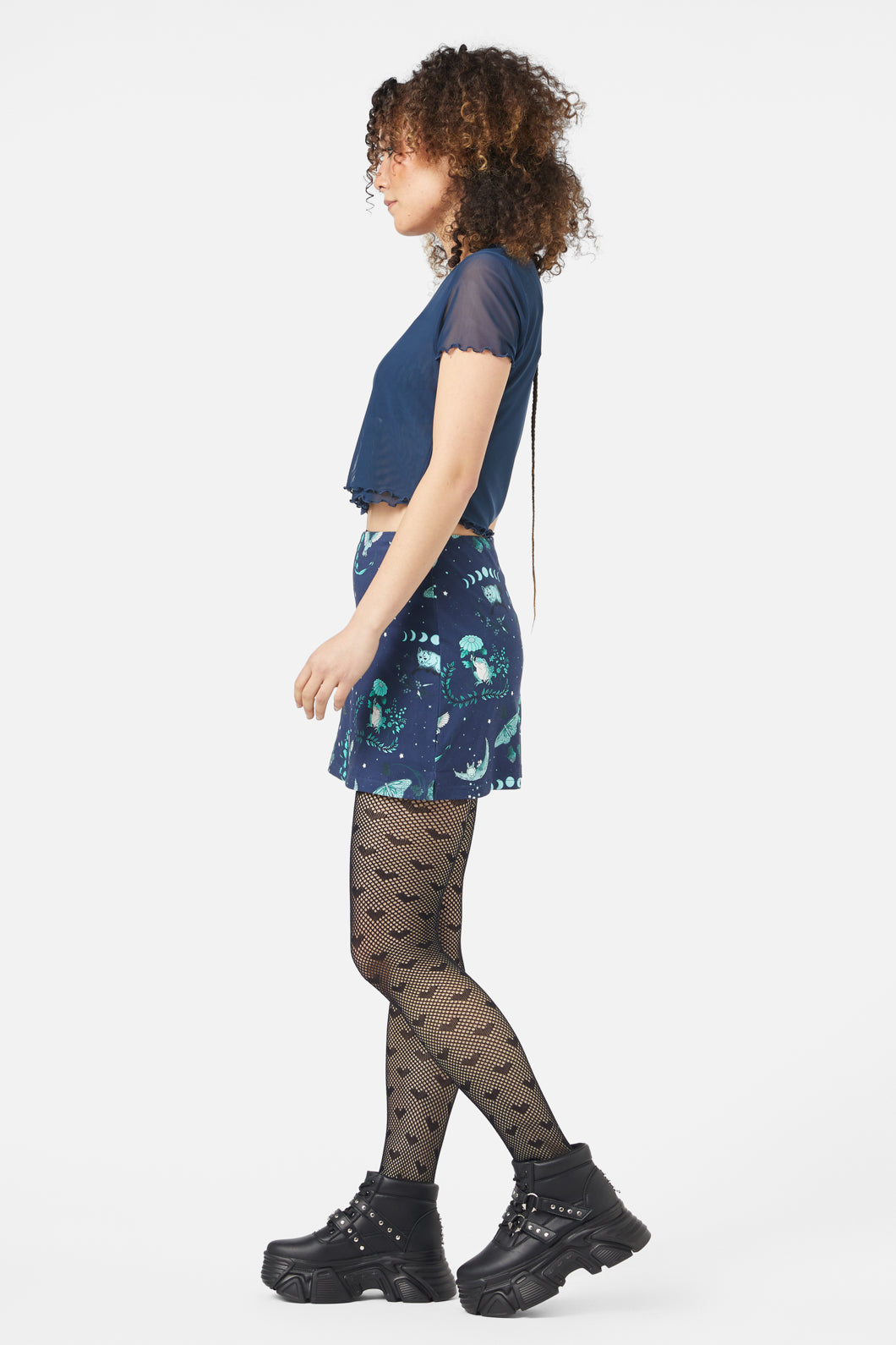 Midnight Cropped Short - Sleeved Polyester Elastane Blend Moth Top