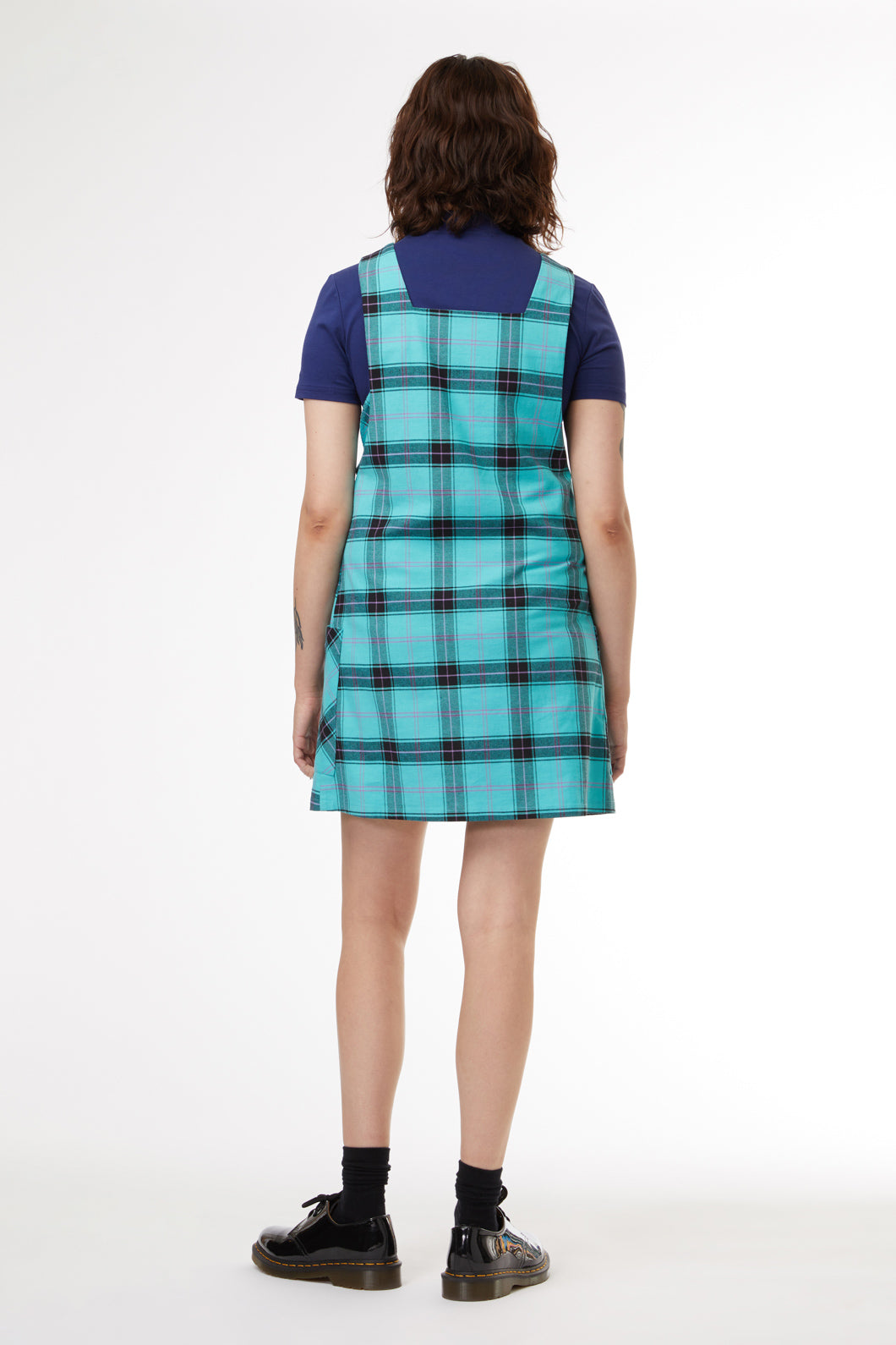 Charming Teal Tartan A - line Pinafore with Patch Pockets