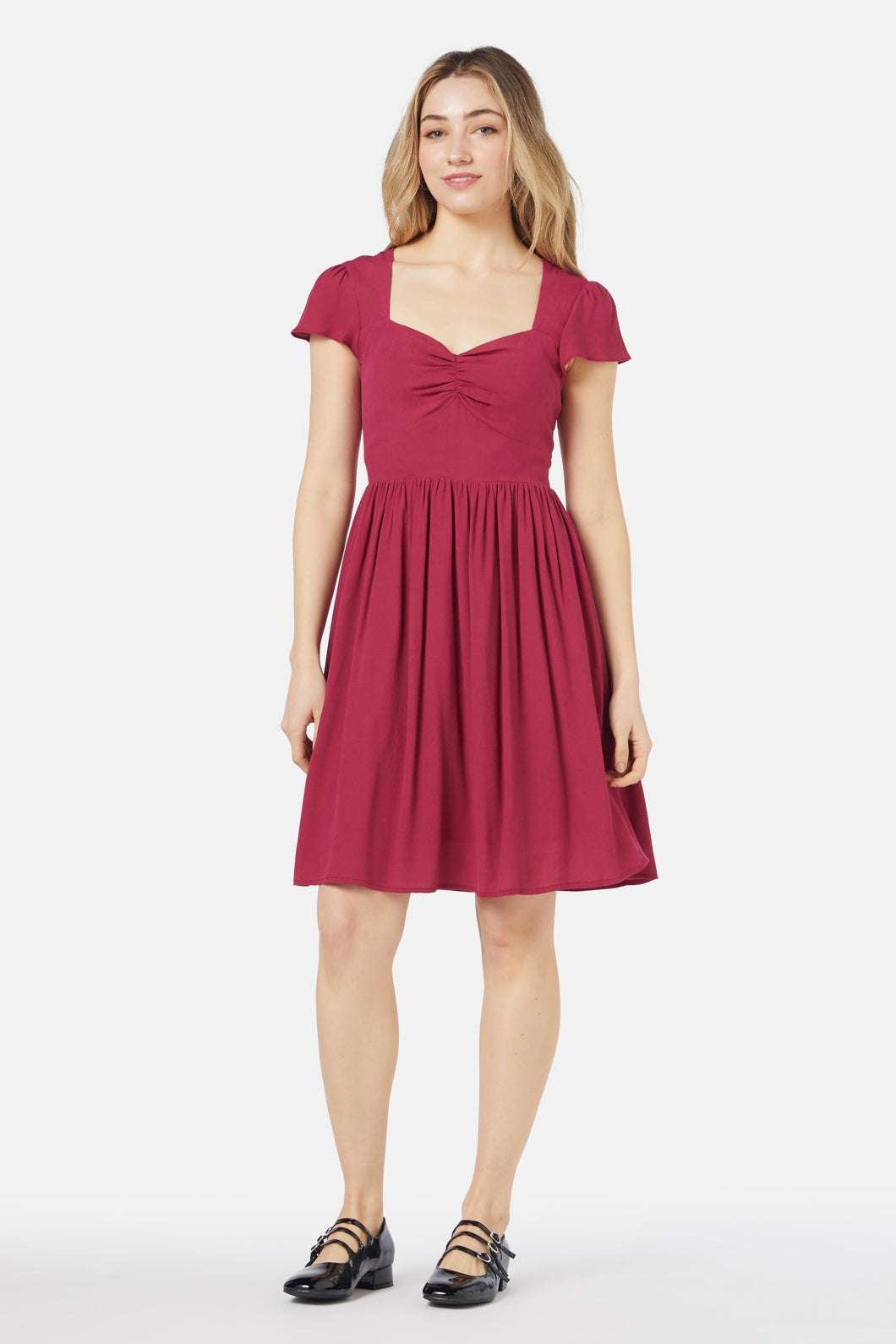 Romantic Berry Red Poet-style Women's Mini Dress