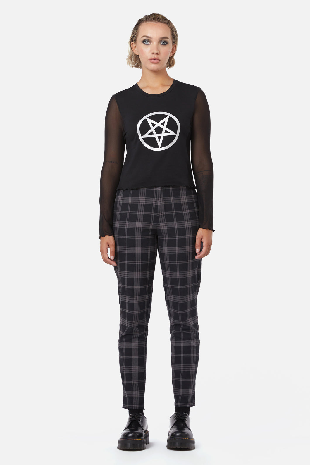 Stylish Pentagram Contrast Mesh Women's Top for Fashionable Wear