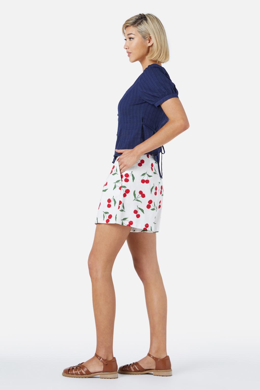 Cherry & Navy Textured Cotton Neisha Top with Short Puffed Sleeves
