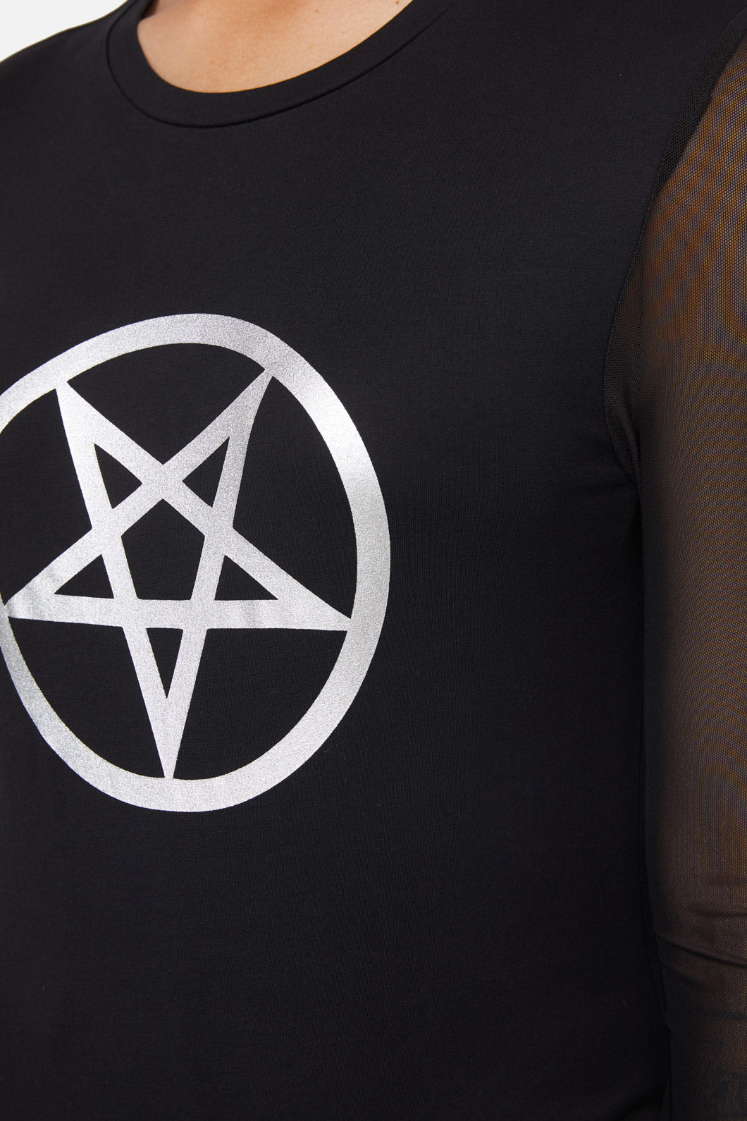 Stylish Pentagram Contrast Mesh Women's Top for Fashionable Wear