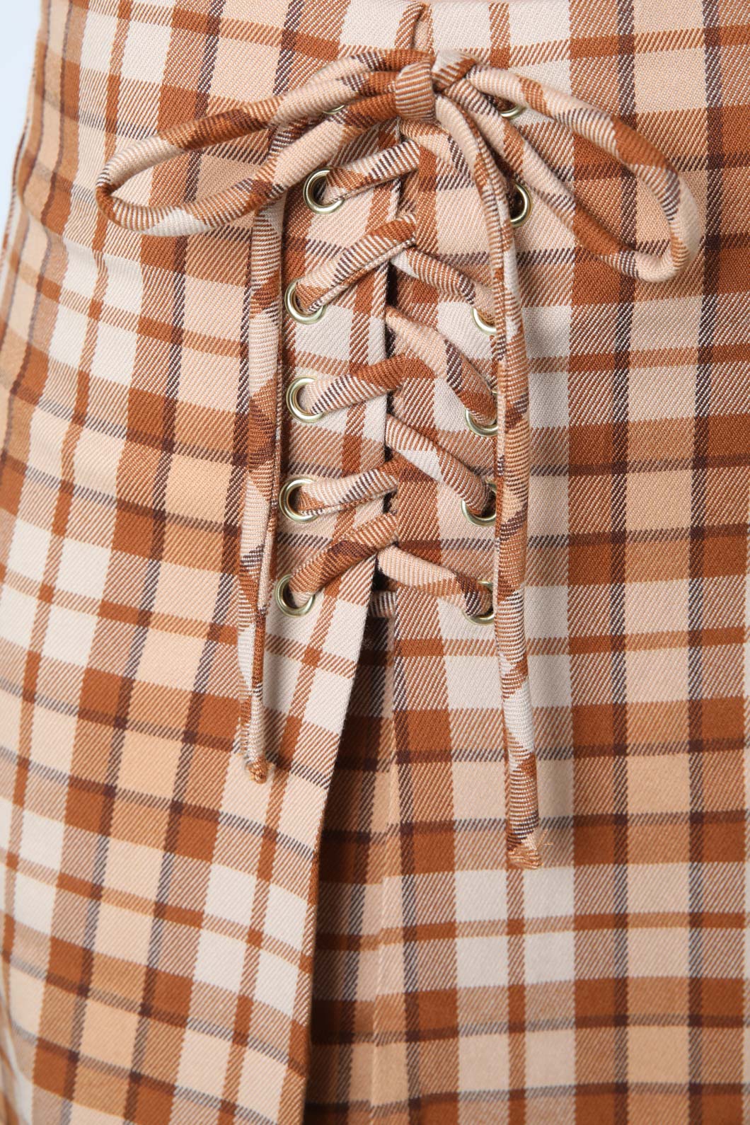 Stylish Toffee Checked Mini Skirt by Stacey with Retro Vibe