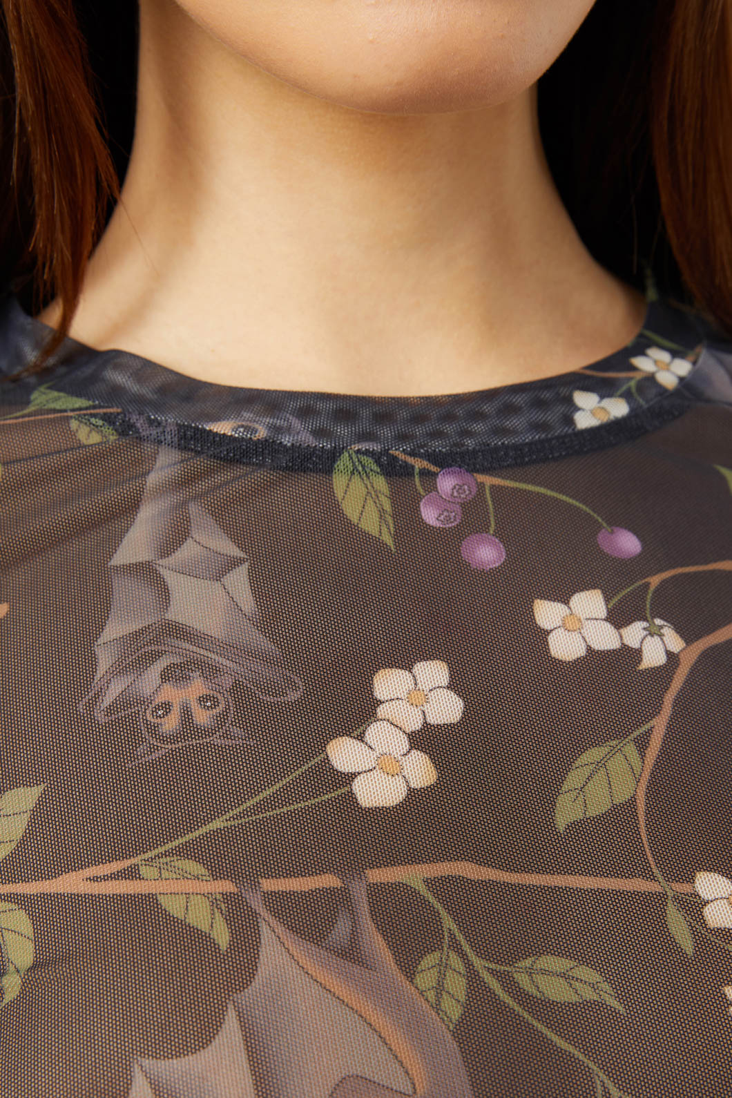 Vintage Style Printed Mesh Long Sleeve Top