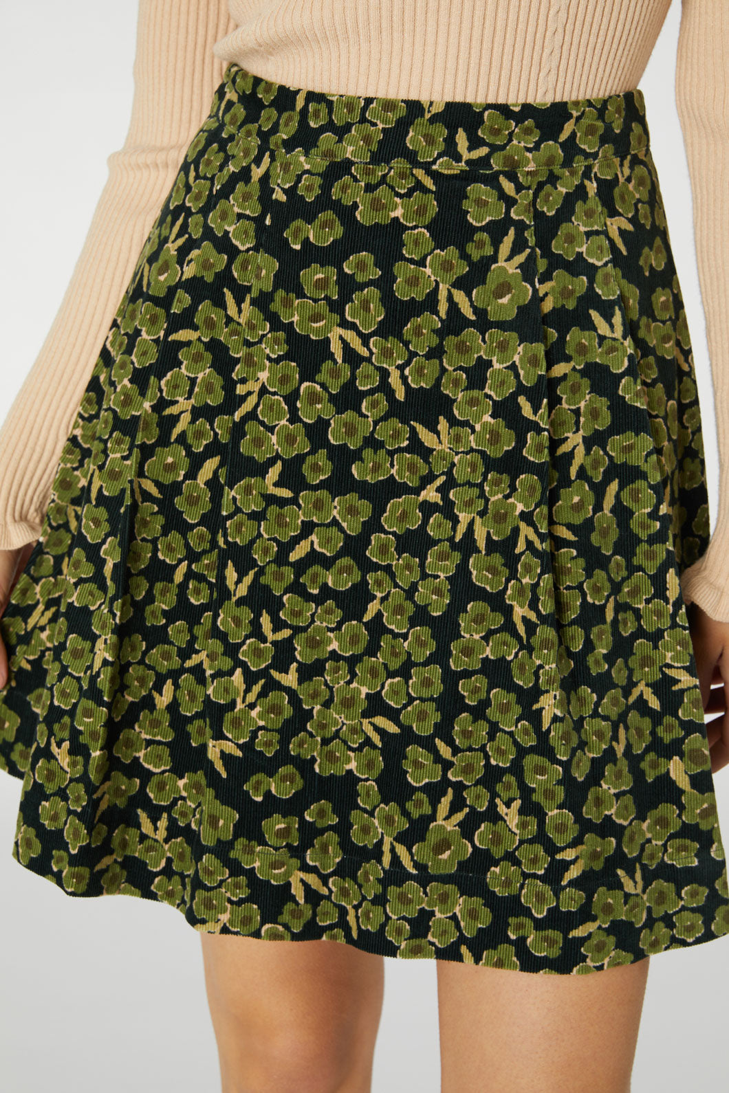 Cozy Winter Floral Corduroy Phoebe Flare Skirt