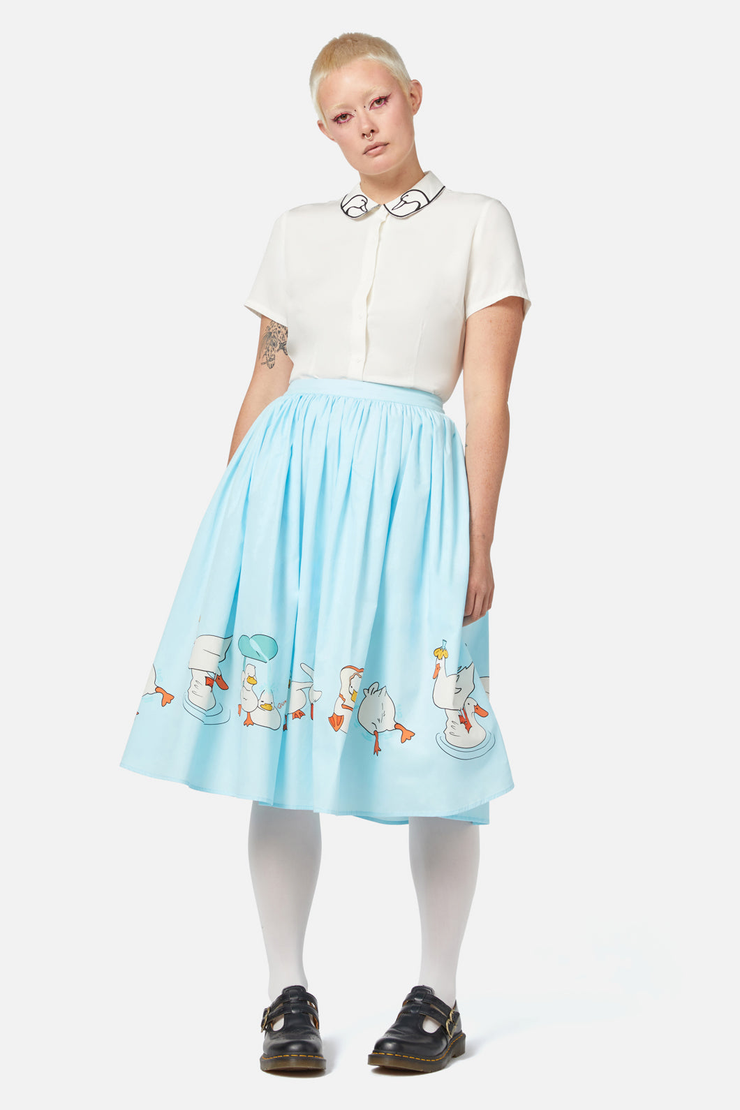 Blue Classic Full Splash Skirt with Border Artwork and Gathered Waistband
