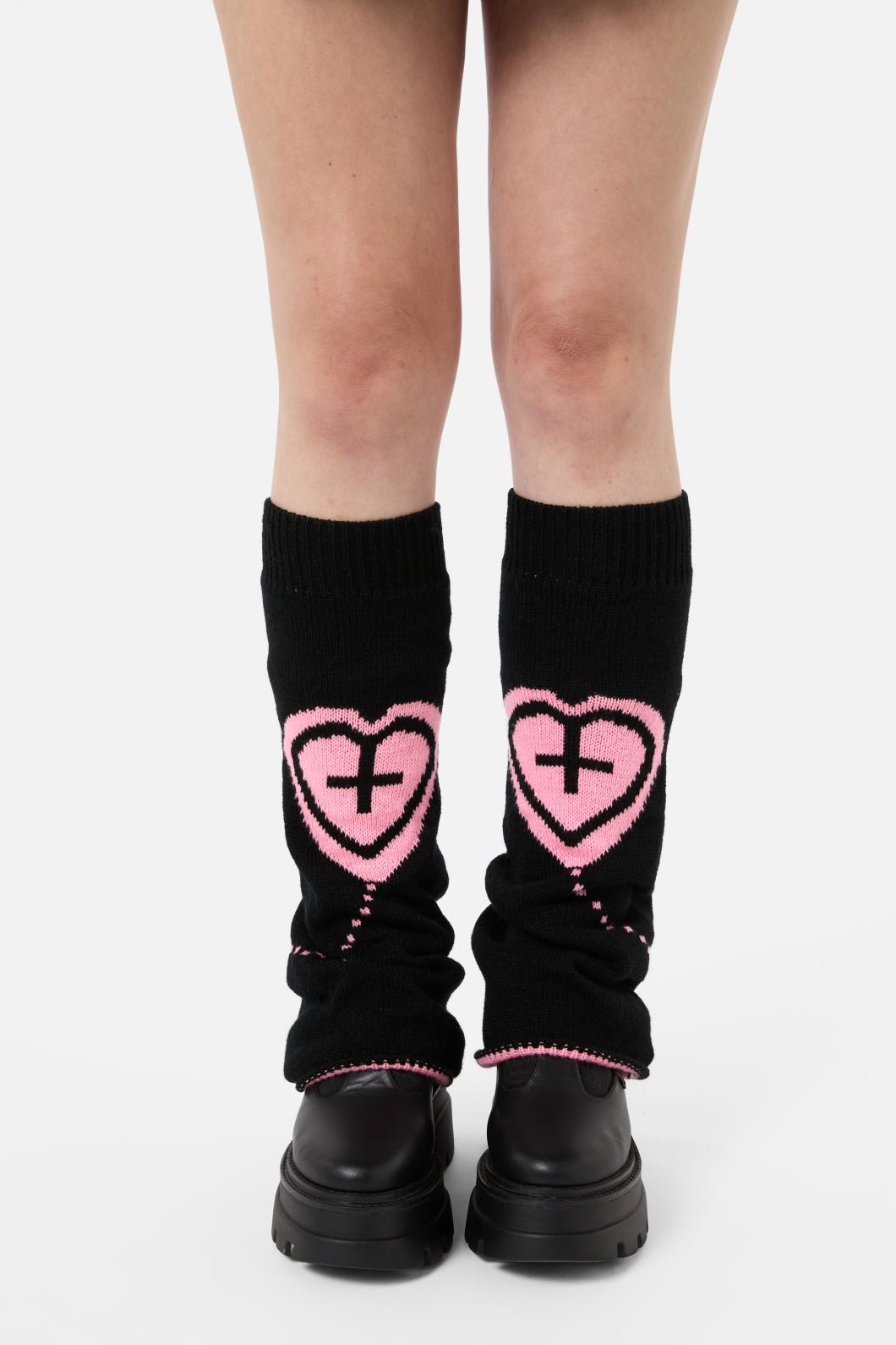 Stylish Pink and Black One-Size Ribbed Leg Warmers for Fashion Accessorizing