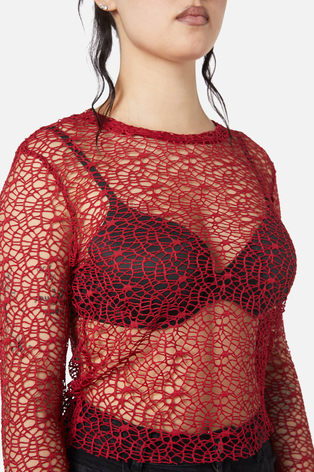 Popular Mortal Cobweb - Designed Webbed Mesh Long - Sleeve Top for Fashion