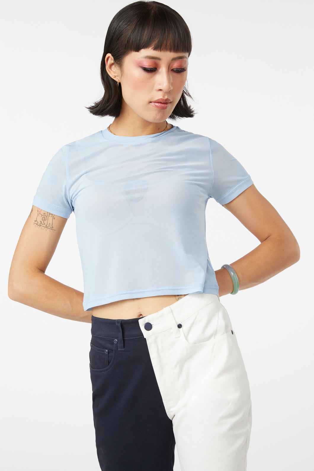 Fashionable Short-Sleeved Mesh Messy Women's Top