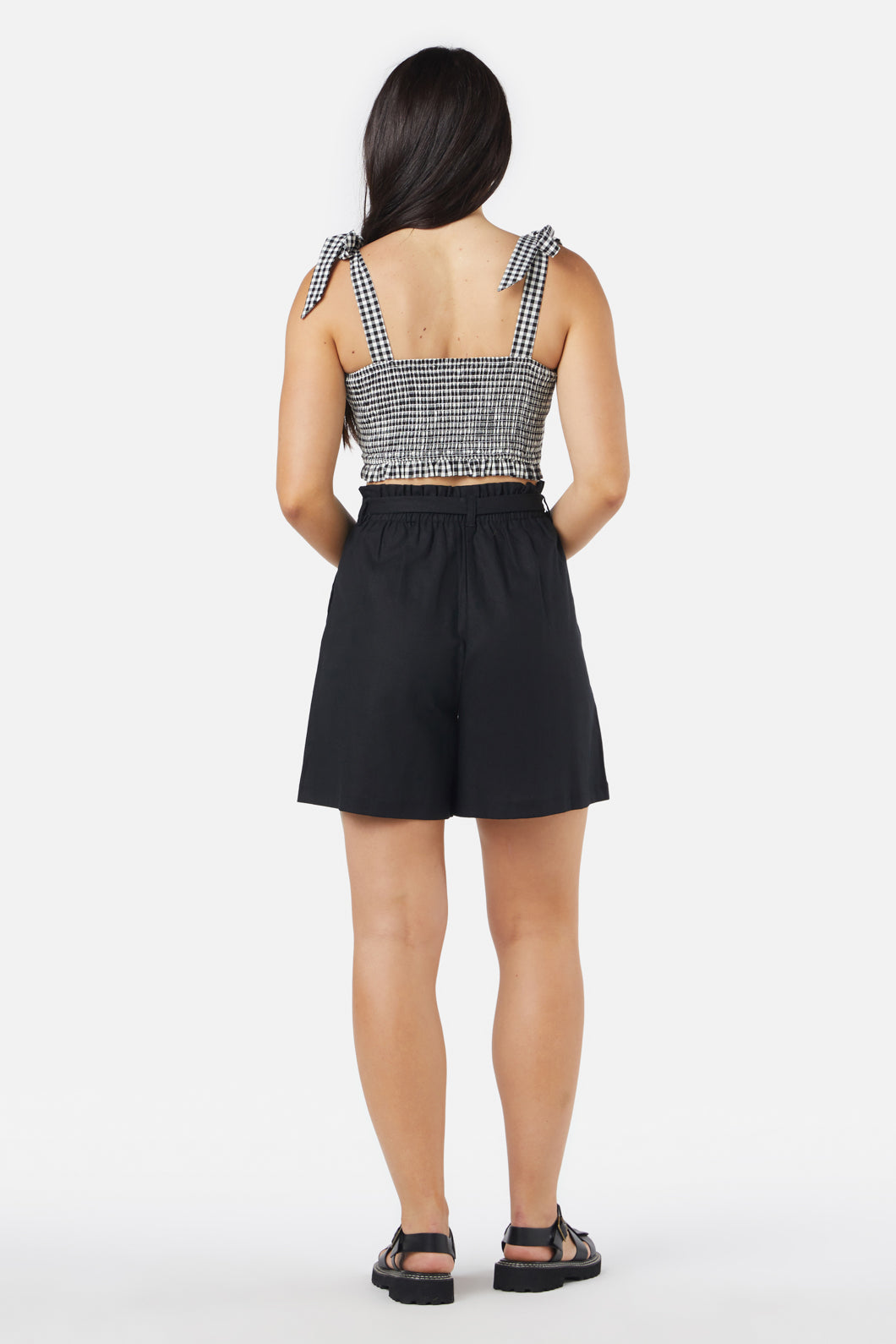 Tessa Adjustable Shirred Check Cropped Cotton Top for Summer