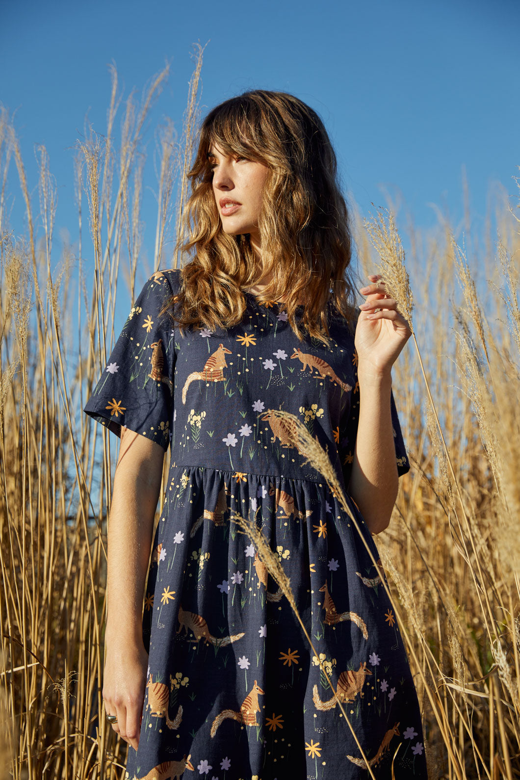 Australian Numbat Printed Mini Short Sleeve Smock Dress