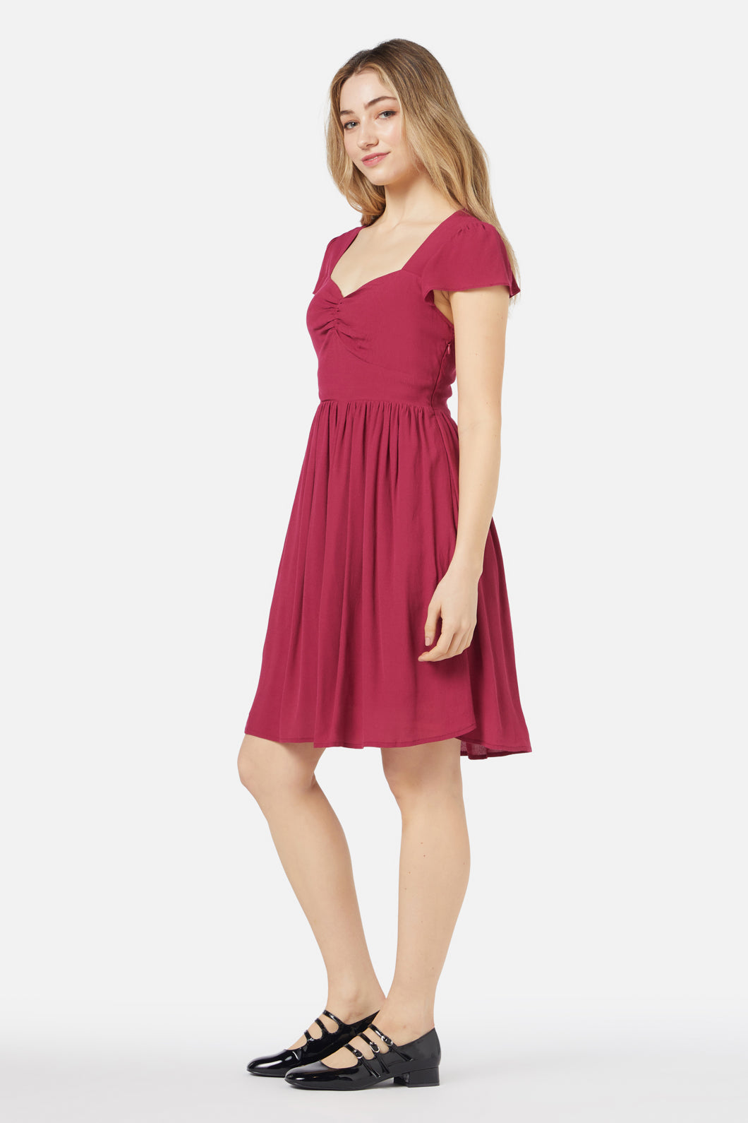 Romantic Berry Red Poet-style Women's Mini Dress