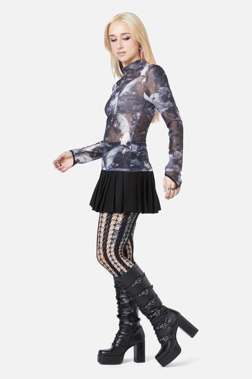 Stretchy Polyester Nymph Mesh Top with Forest Fae Graphic