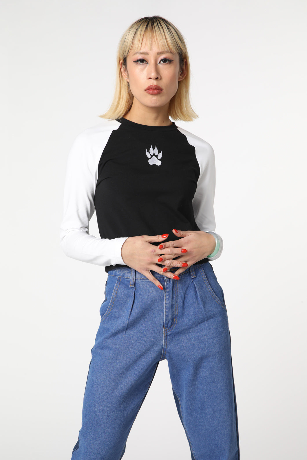 Stylish Women's Paw-Embroidered Long Sleeve Top