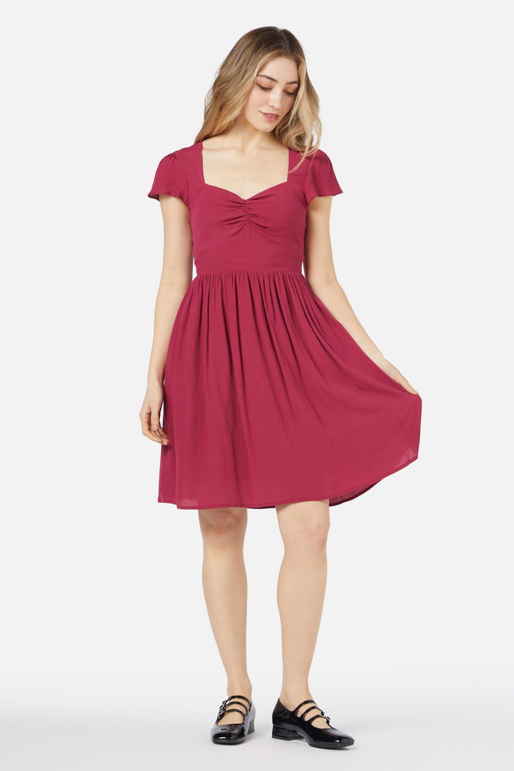Romantic Berry Red Poet-style Women's Mini Dress