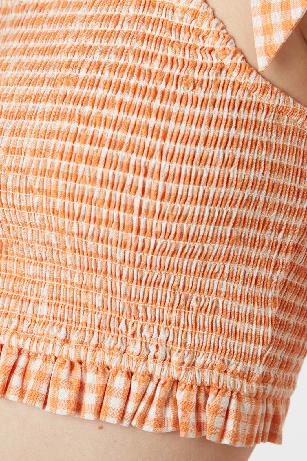 Tessa Adjustable Shirred Check Cropped Cotton Top for Summer