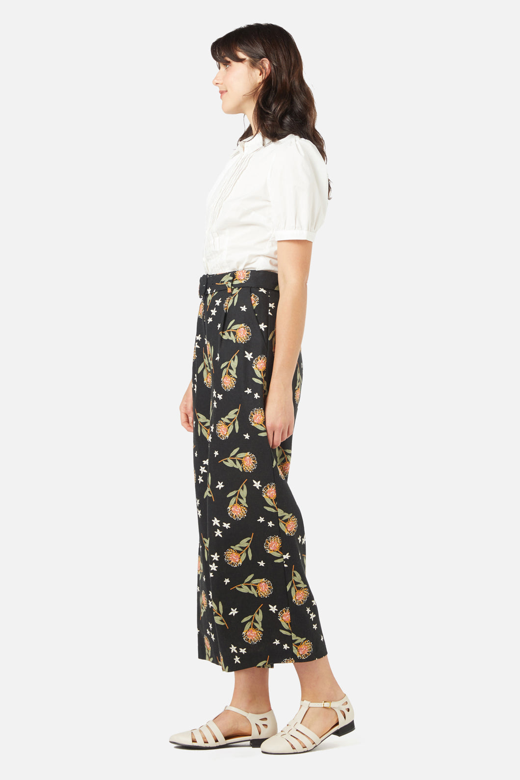 Stylish Pin Cushion Protea Printed High - Waisted Women's Pants