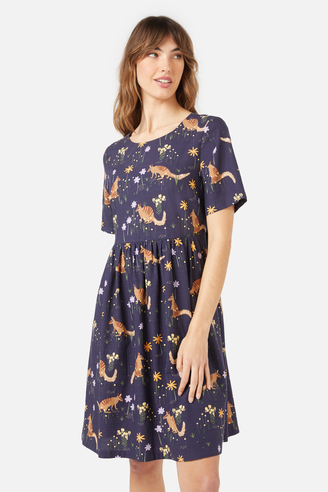 Australian Numbat Printed Mini Short Sleeve Smock Dress