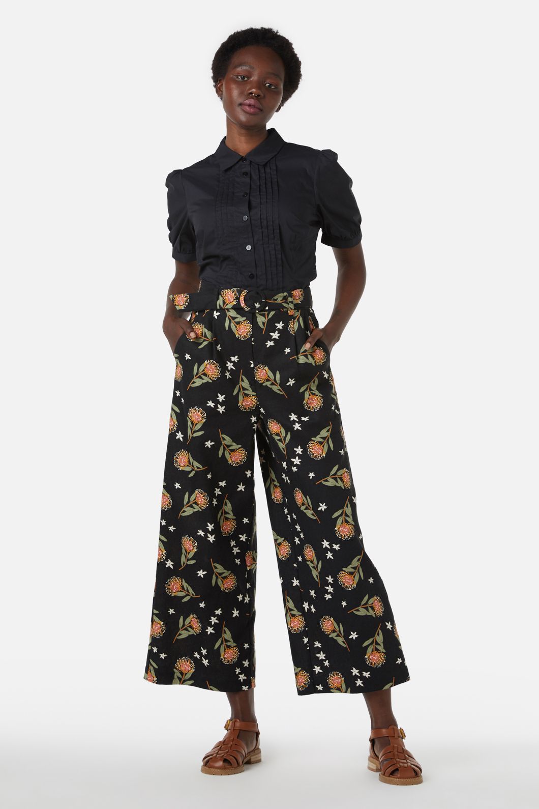 Stylish Pin Cushion Protea Printed High - Waisted Women's Pants