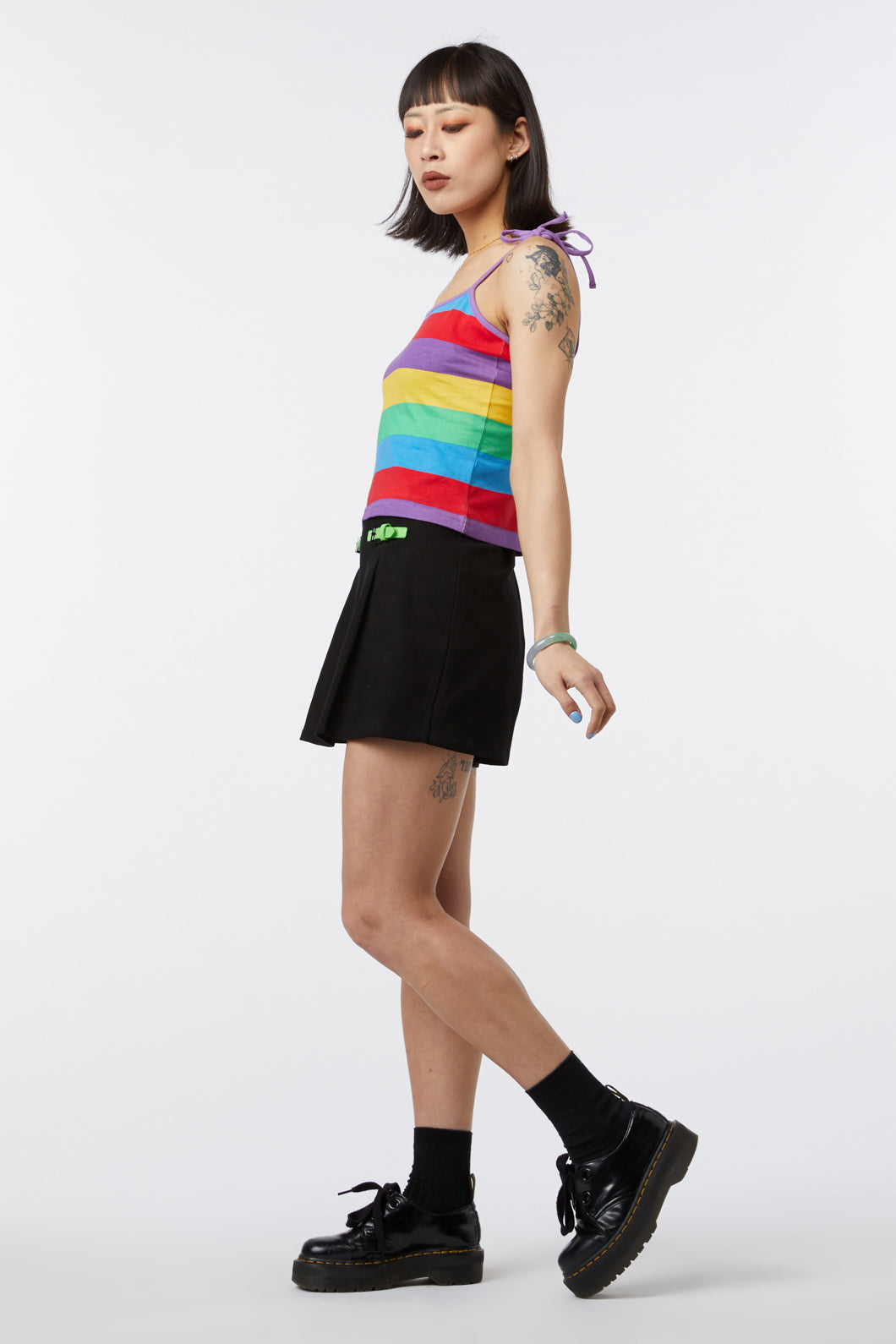 Fashionable Rainbow Striped Cropped Women's Singlet Top