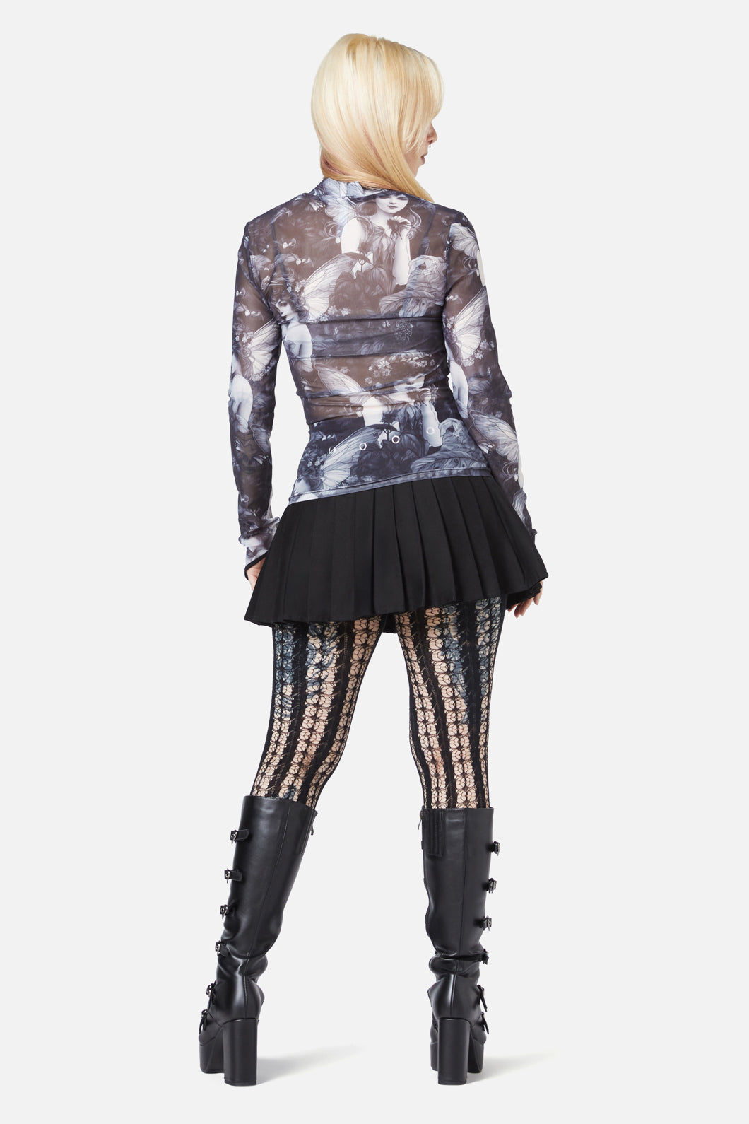 Stretchy Polyester Nymph Mesh Top with Forest Fae Graphic