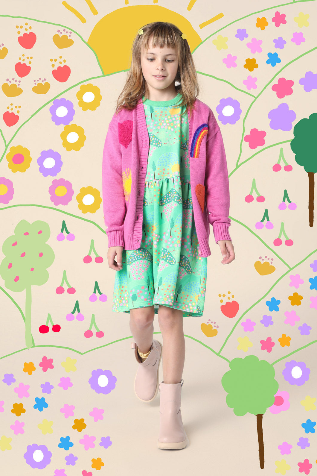 Sunny Side Children's Printed Cotton Loopback Sweater Dress for Everyday Wear