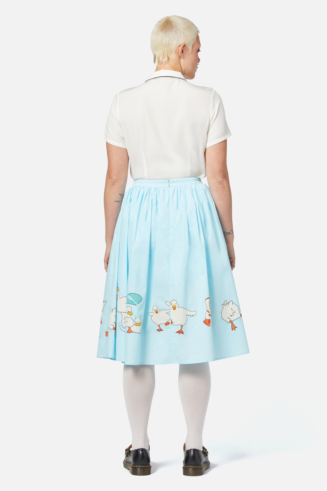 Blue Classic Full Splash Skirt with Border Artwork and Gathered Waistband