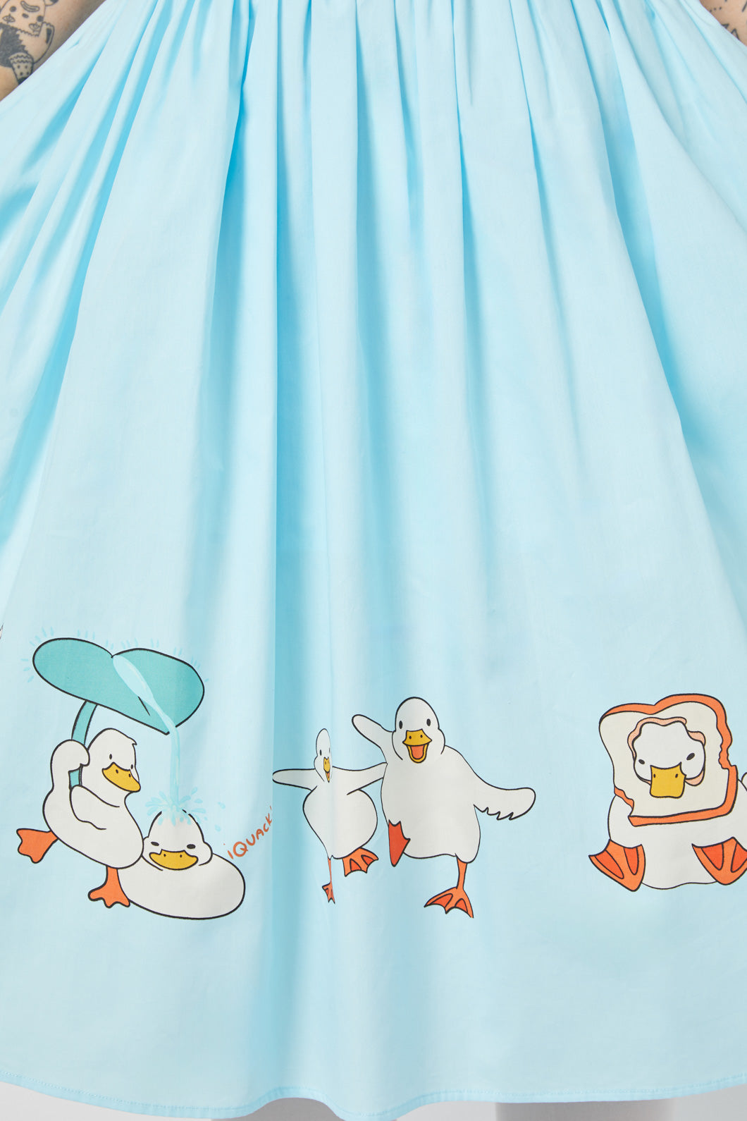 Blue Classic Full Splash Skirt with Border Artwork and Gathered Waistband
